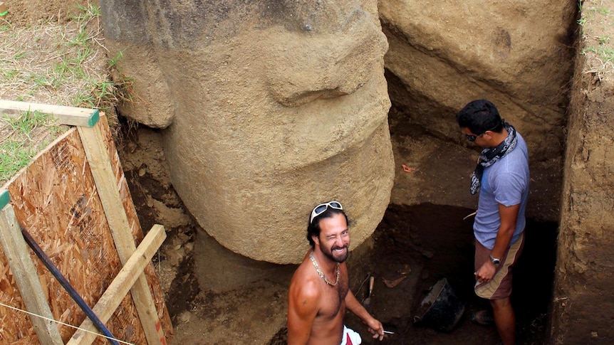 Excavating moai 156, known as Papa.