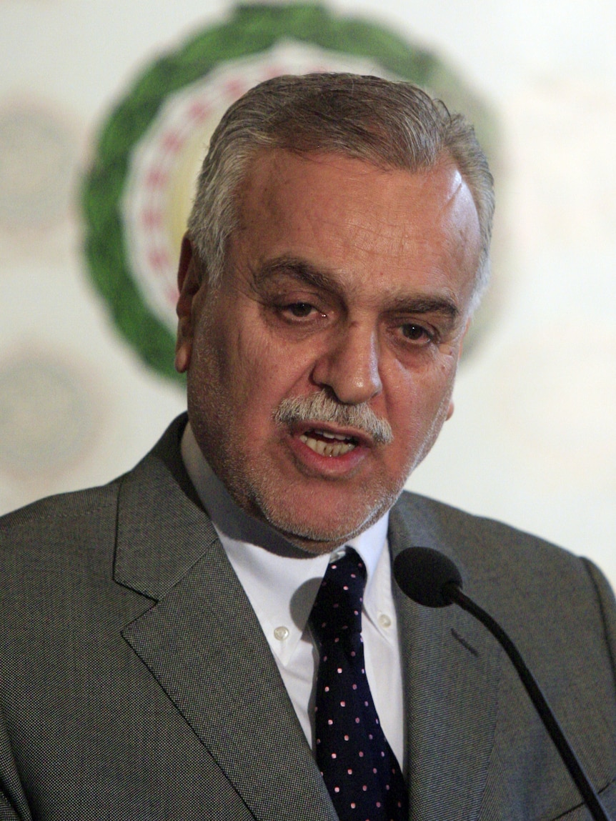 Iraqi Vice President Tareq al-Hashemi talks during a joint press conference