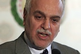 Iraqi Vice President Tareq al-Hashemi talks during a joint press conference