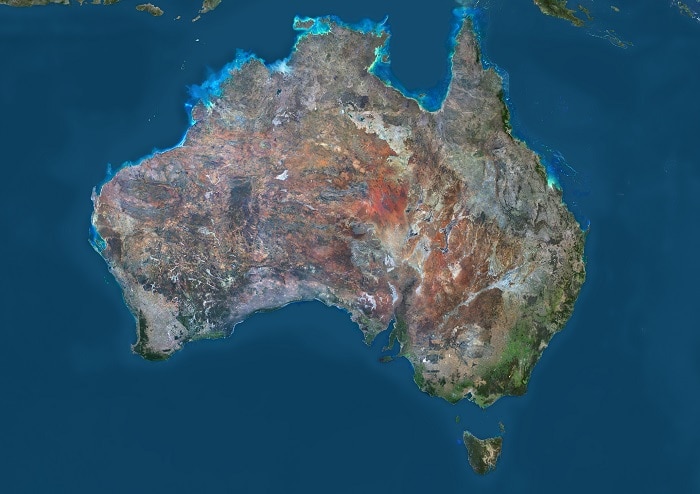 A natural colour image of Australia, taken by the Landsat 8 satellite in 2014