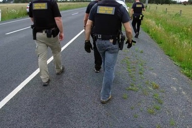 Australian Border Force officers conduct a raid on a Victorian farm.