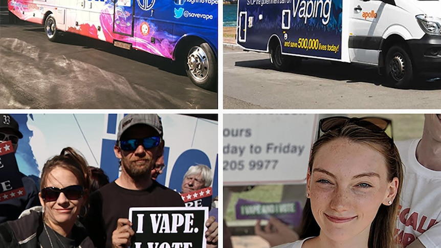 There are similarities between the US to Vape Tour (left) and the Australian Vape Force One campaign.