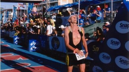 Peter Reaburn finishing the Australian Ironman in 2005