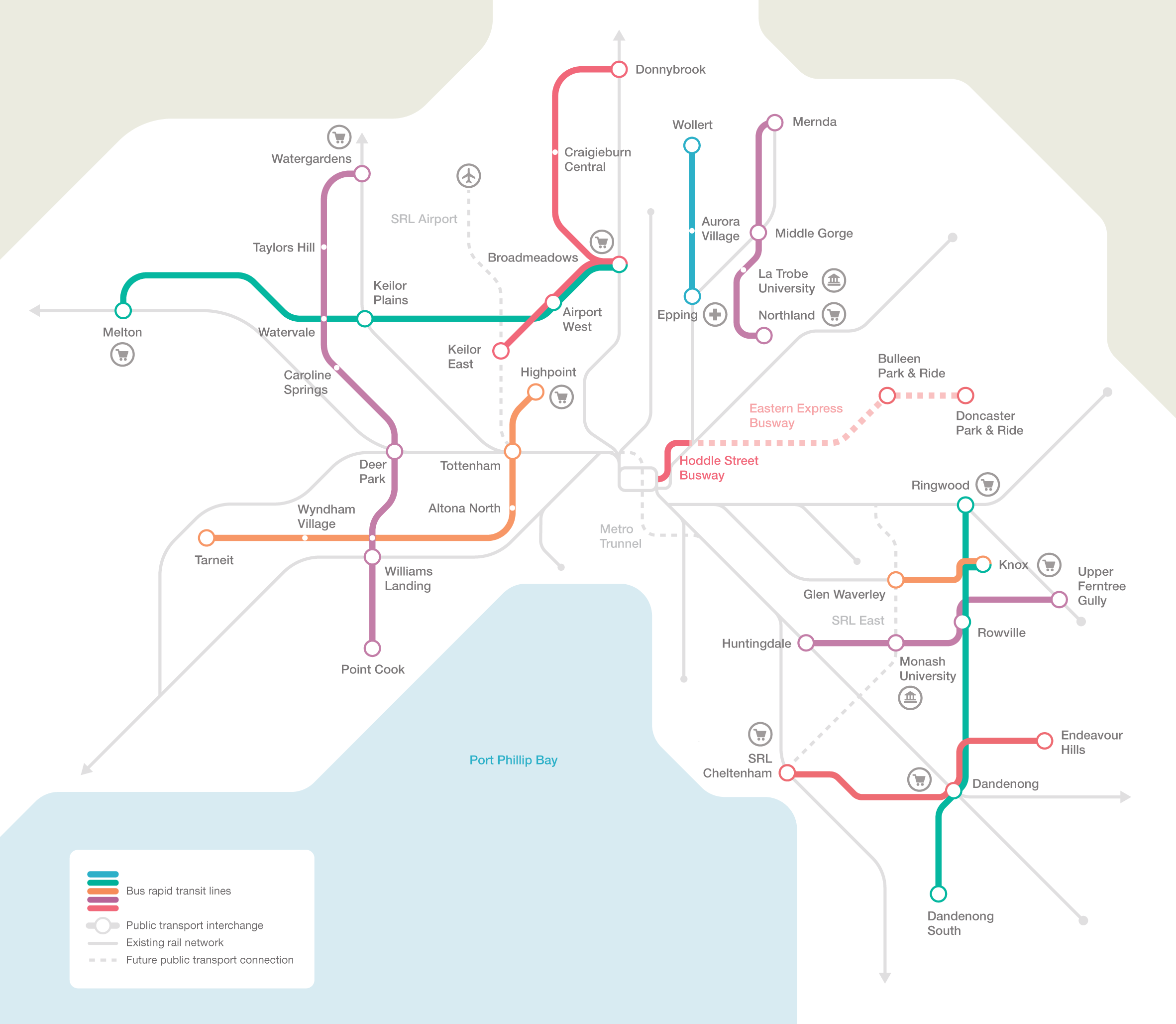A map of the recommended network of rapid bus transit routes.