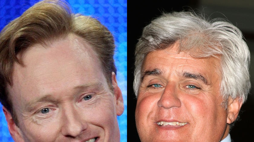 American talk show hosts Conan O'Brien (left) and Jay Leno.