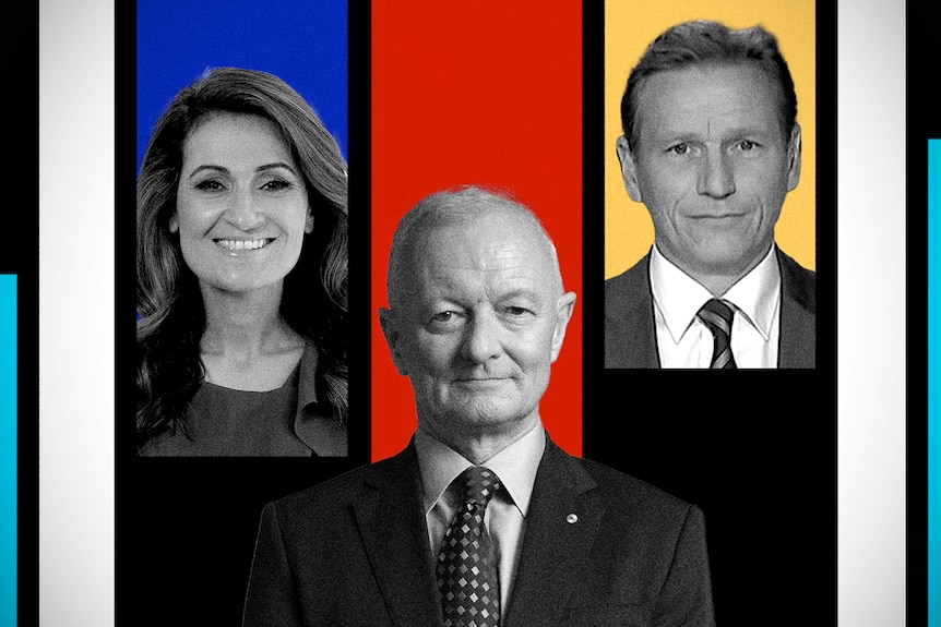 A graphic shows Patricia Karvelas, Antony Green and Andrew Probyn (l-r)