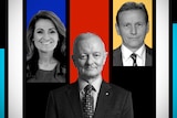 A graphic shows Patricia Karvelas, Antony Green and Andrew Probyn (l-r)