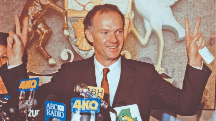 Then-Qld Labor leader Wayne Goss claims victory in the state election on December 2, 1989.
