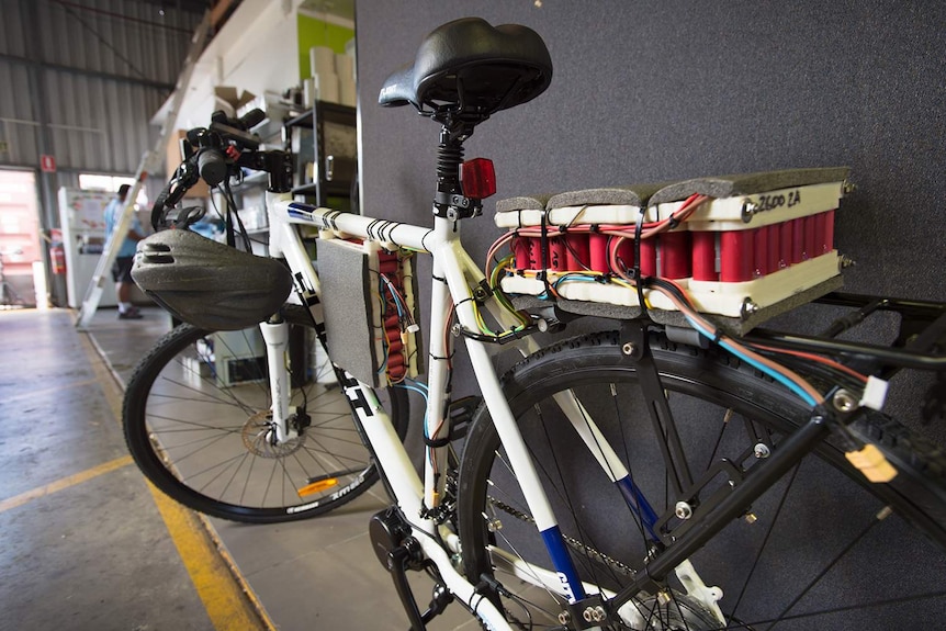 A solar-powered electric bike built by volunteers at Substation33.