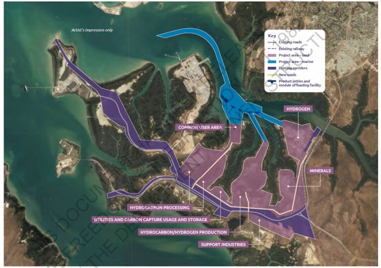 A map of Middle Arm, south of Darwin, with various areas highlighted in purple