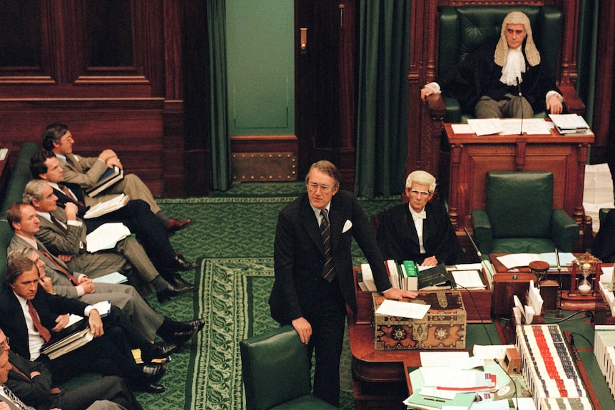 Malcolm Fraser at the Dispatch Boxes during Question Time in 1979.