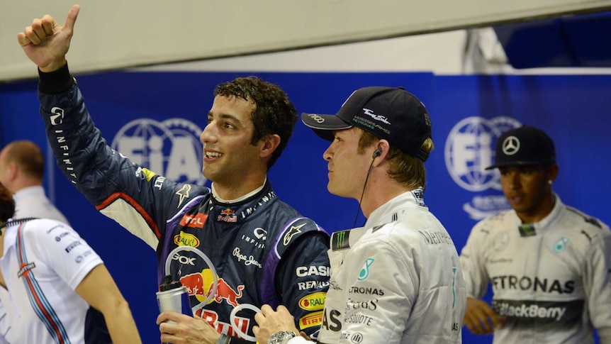 Ricciardo, Rosberg and Hamilton after Singapore qualifying