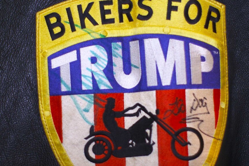Londa's Bikers for Trump badge.