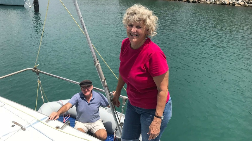 Self funded retirees Jim Pembroke and Therese Otago aboard their boat