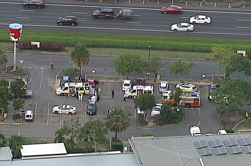 Emergency services at the BP station at Caboolture North.