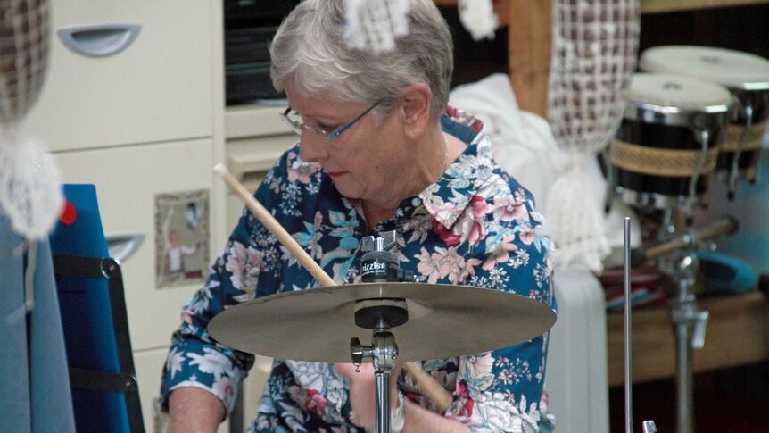 Deb's equally as proficient on drums