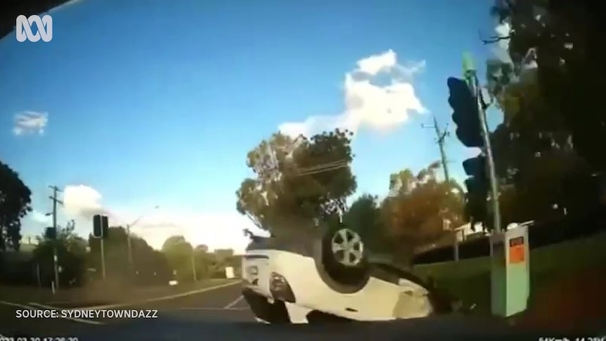 Dashcam footage of a car crashing.