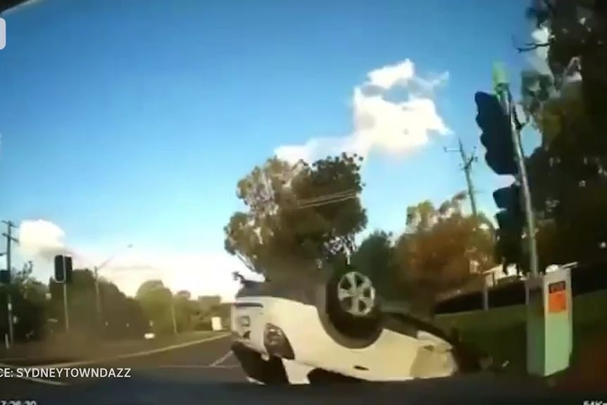 Dashcam footage of a car crashing.