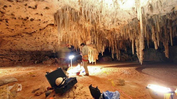 Researcher in a cave on the Nullarbor Plain