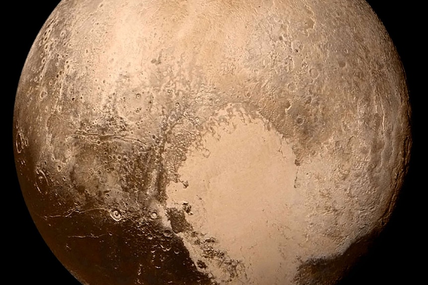 An image of the Dwarf Planet Pluto taken by the New Horizons spacecraft.
