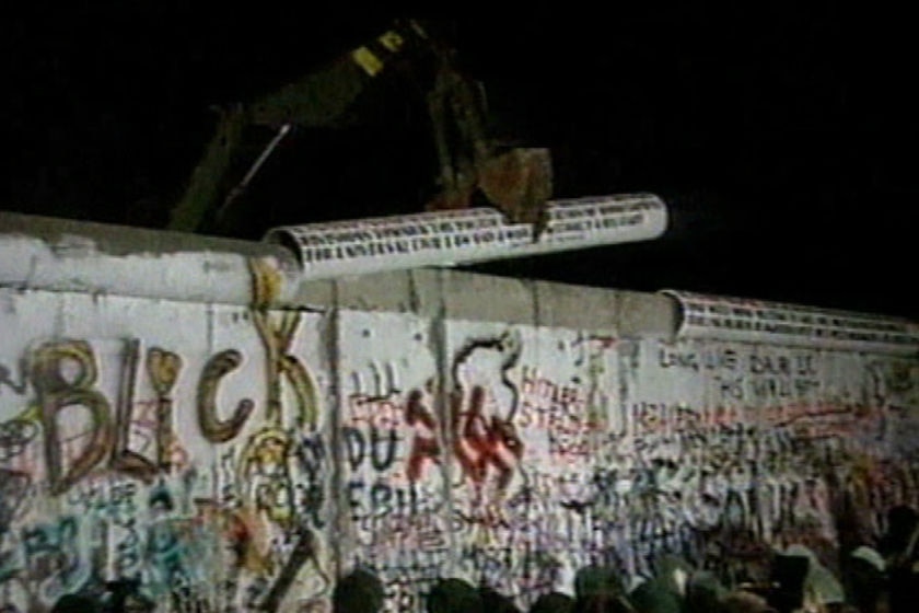 TV Still of fall of the Berlin Wall in 1989