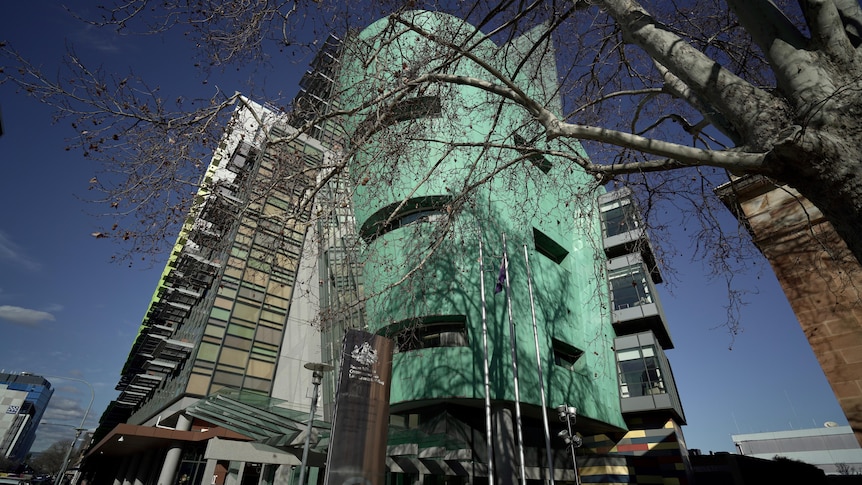 A large green building