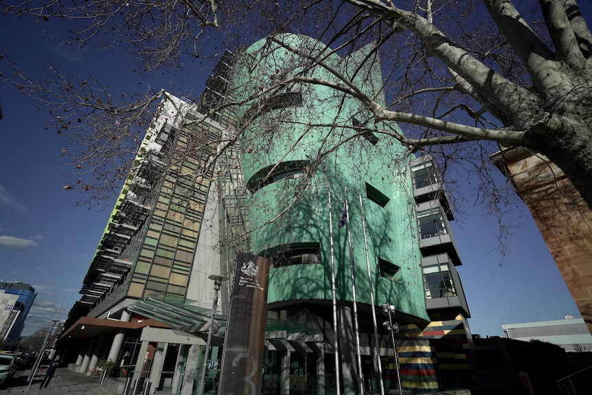 A large green building