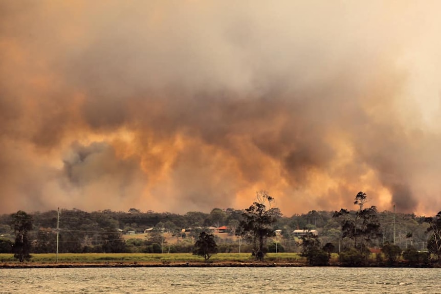 A cloud of smoke and ash above the Clarence River at Ashby.