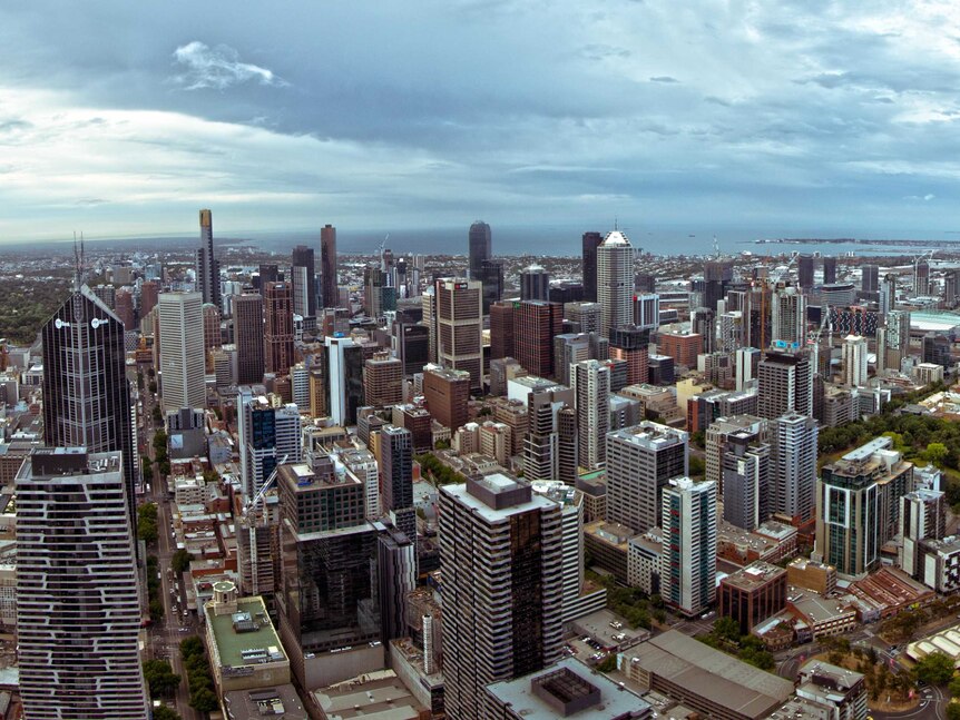 View of Melbourne from a high-rise looking towards the bay