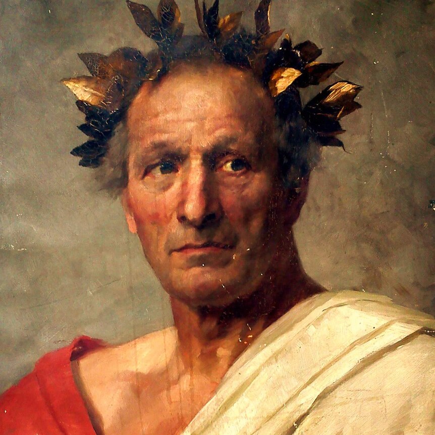 1892 Painting of Julius Caesar, wearing laurel wreath.