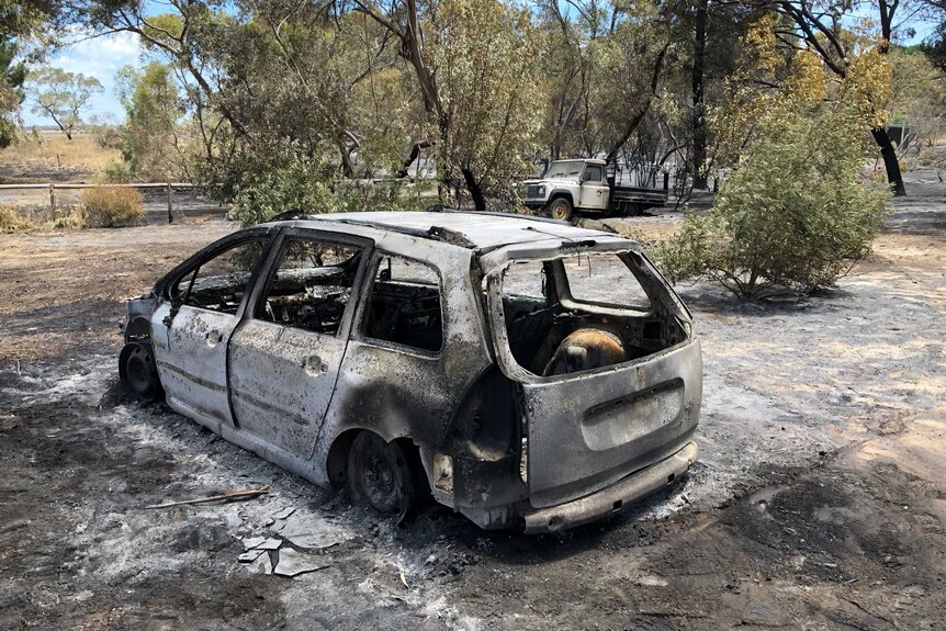 Burnt out car in bushland