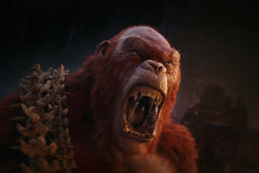 A giant, red CGI ape yelling.