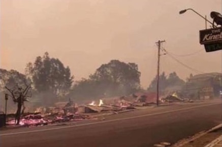 Part of the main street of Cobargo has been flattened by the bushfire.