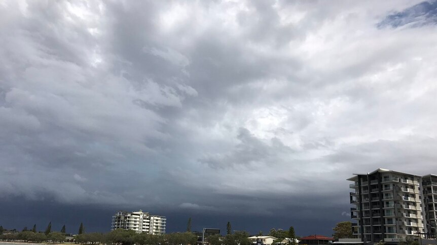 Storm clouds over Brisbane as viewed from the Moreton Bay region suburb of Clontarf.