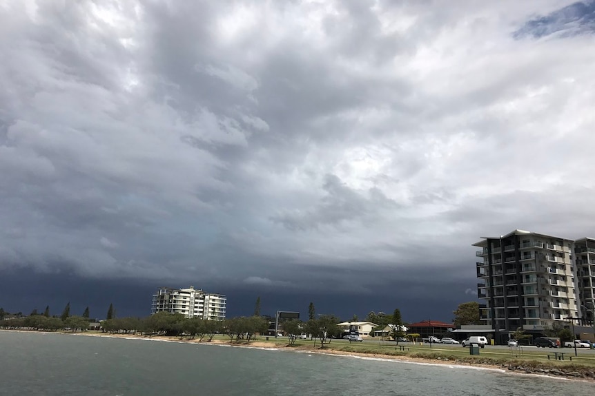 Storm clouds over Brisbane as viewed from the Moreton Bay region suburb of Clontarf.