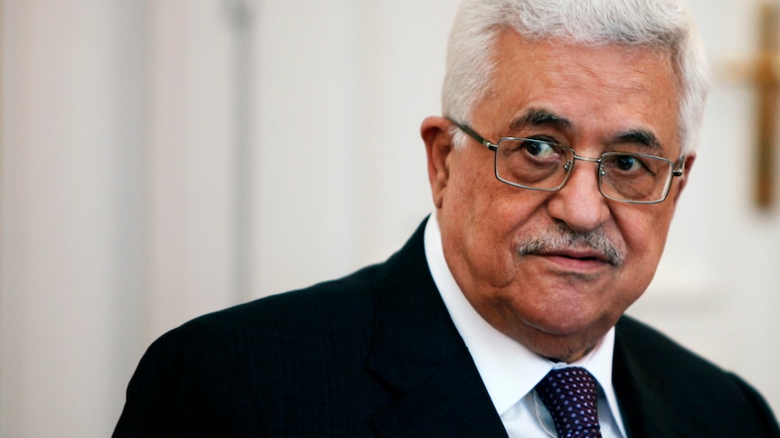 Palestinian president Mahmoud Abbas speaks with the Members of the Tripartite Presidency in Sarajevo.
