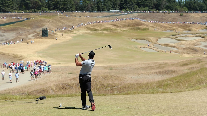 Australia's Jason day tees off at the fourth hole on day three of the US Open on June 20, 2015.