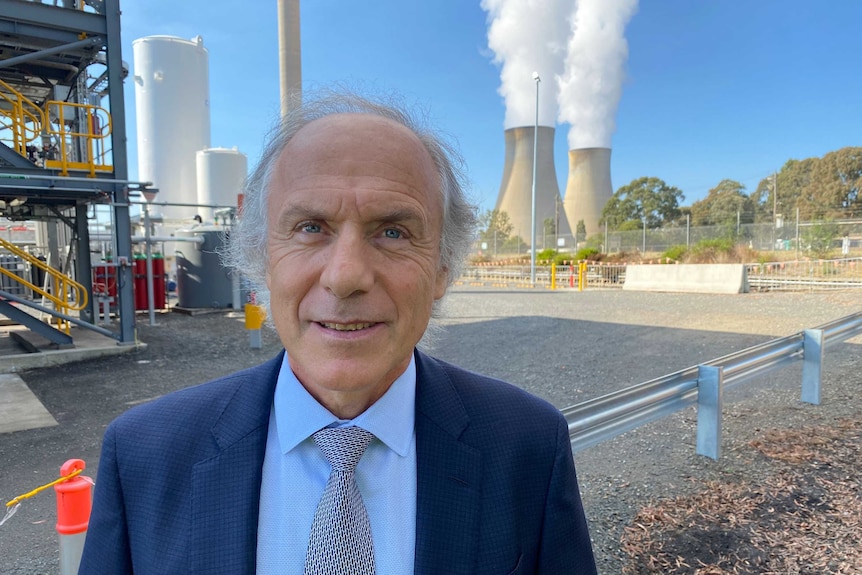 Alan Finkel at hydrogen plant in Latrobe Valley