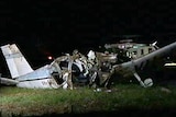 The wreckage of a light plane lies in a paddock near Horsham