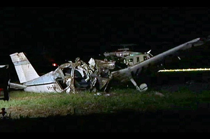 The wreckage of a light plane lies in a paddock near Horsham
