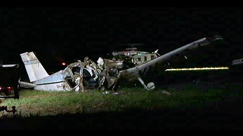 Wreckage of a light aircraft which crashed near Horsham in 2011 while on an Angel Flight trip.