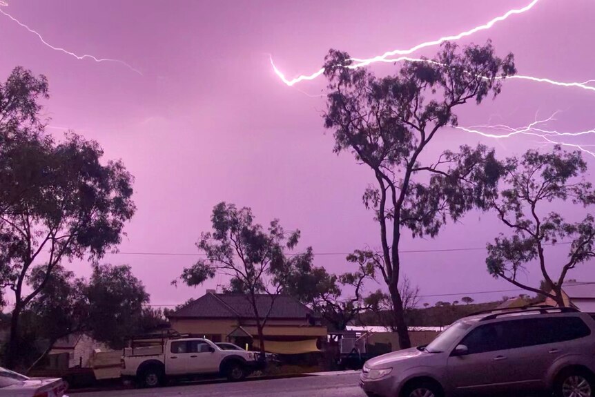 Lightning lights up the sky over house in Broken Hill.