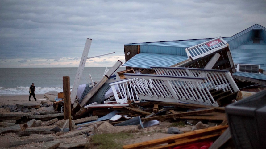 A home levelled by Hurricane Matthew