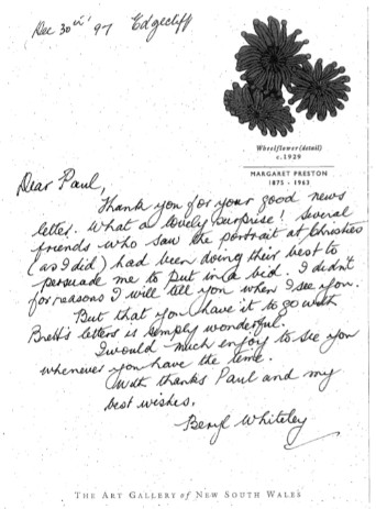 A copy of a handwritten letter from Beryl Whiteley.