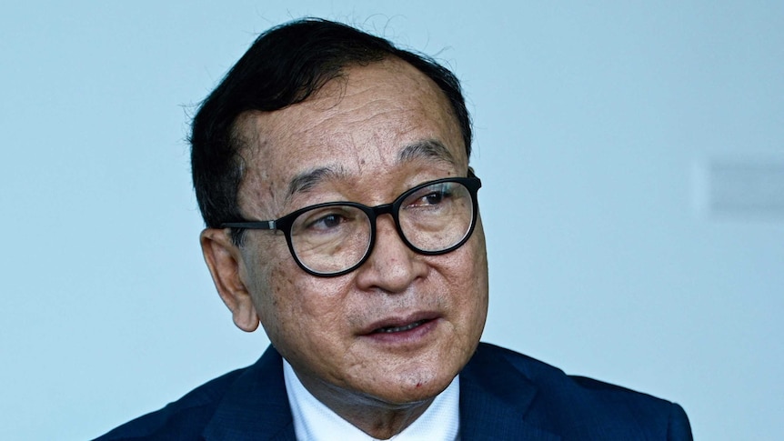Sam Rainsy speaks during an interview