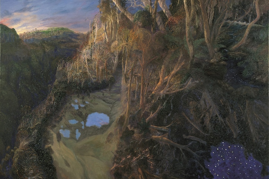 Painting of nautral pools amongst trees