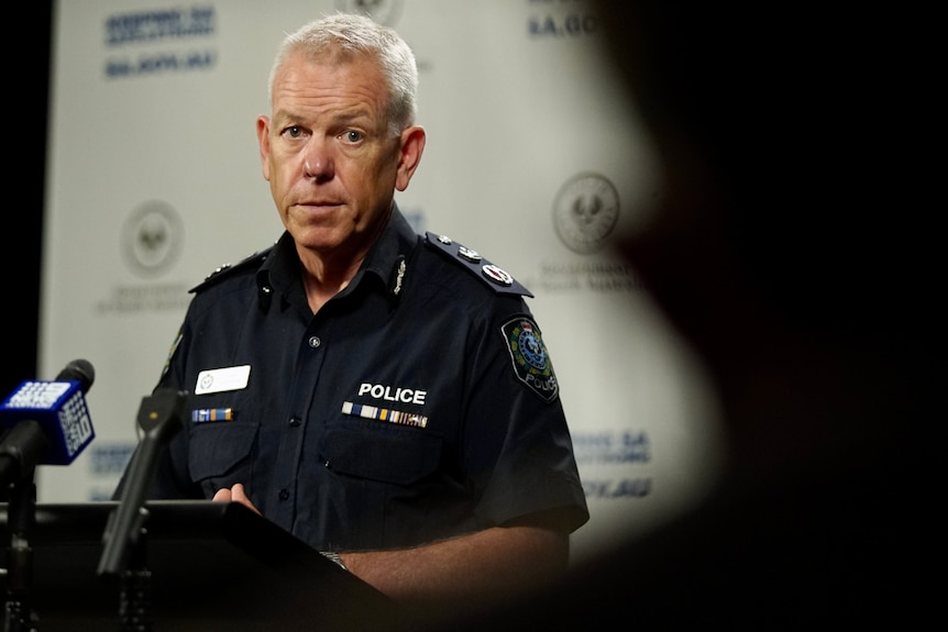 SA Police Commissioner Grant Stevens addresses the media.