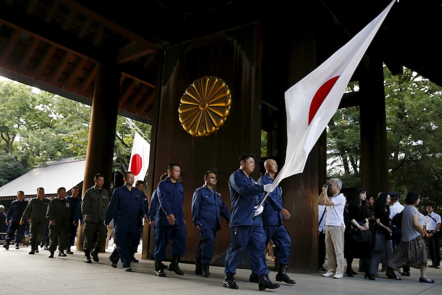 Activists at Yasukuni shrine in Tokyo