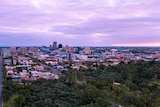 An aerial photo overlooking the Adelaide CBD.