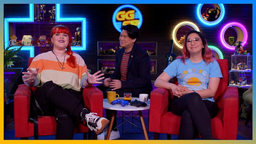 Gem, Rad and Jax in the red chairs ion the GGSP den of Gaming